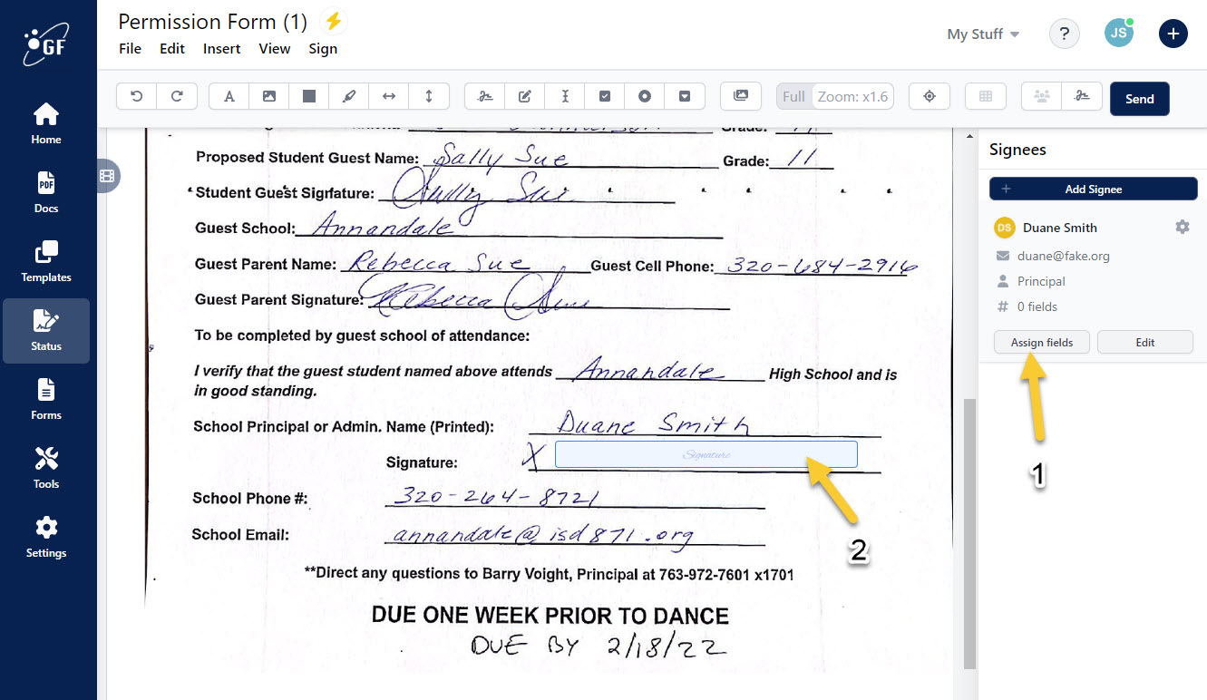 Quicksign Assigning Fields